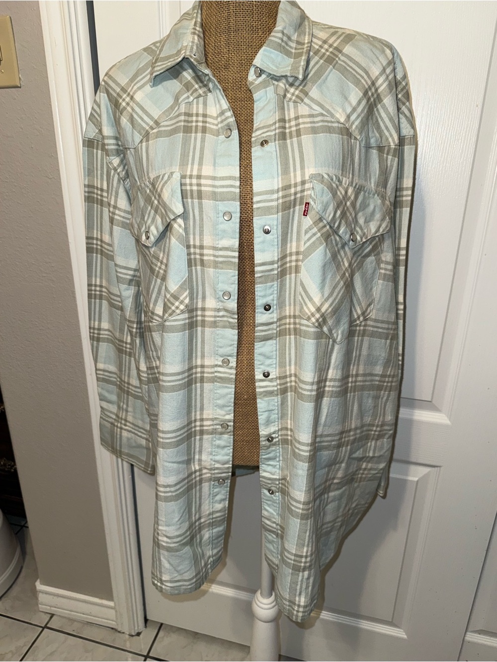 Levi's Light Blue and Tan Plaid Shirt Jacket
